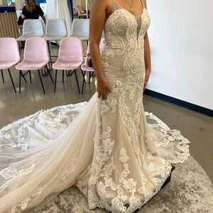 Justin Alexander Jana size 12 Sand/Ivory/Silver Elegant Lace Wedding Gown